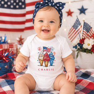 Body Para Bebê Trio de Sorvete Patriótico Moderno para Bebê Perso