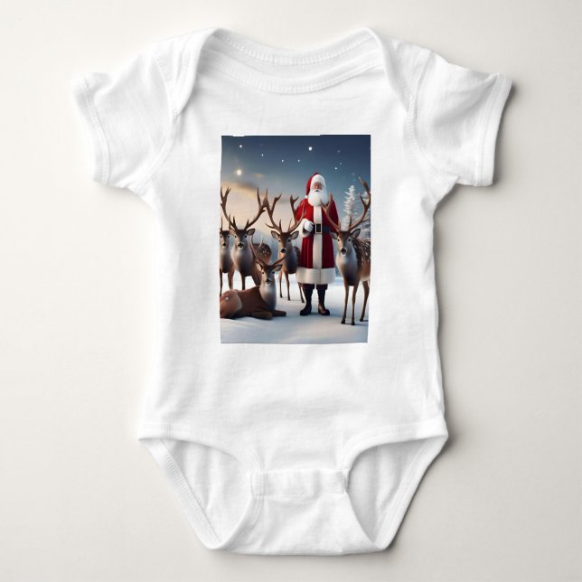 Body Para Bebê Tripulação de papais noeis: Pai Natal Possui Renas (Frente)