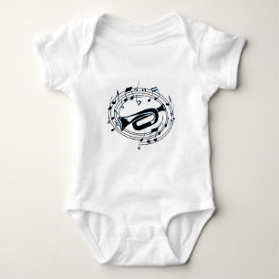 Body Para Bebê Trombeta e notas musicais