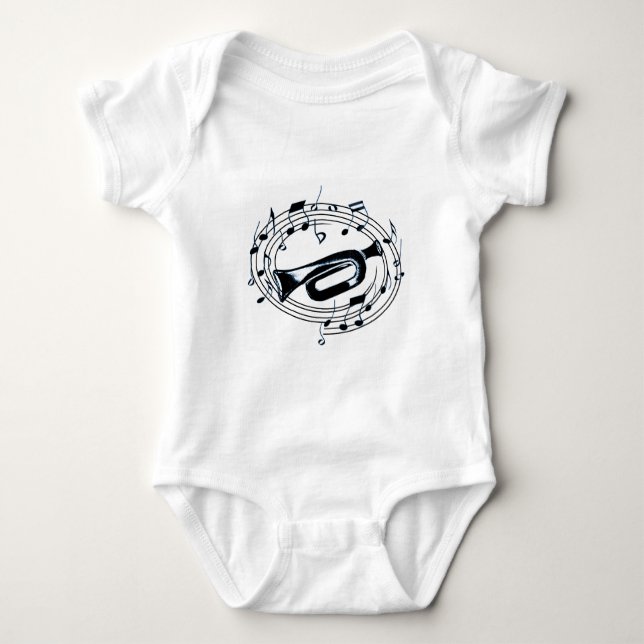 Body Para Bebê Trombeta e notas musicais (Frente)
