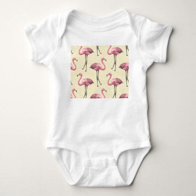 Body Para Bebê Tropical Flamingo: Ataque de Wallpaper Watercolor. (Frente)