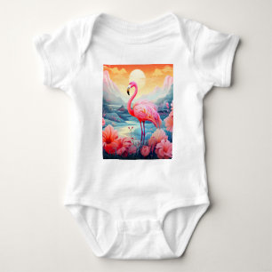 Body Para Bebê Tropical Flamingo com Flores
