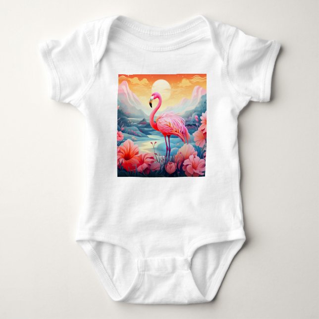 Body Para Bebê Tropical Flamingo com Flores-76280 (Frente)