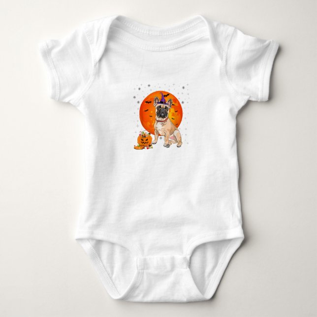 Body Para Bebê Truque De Bulgue Francês Halloween Ou Tratar Abóbo (Frente)