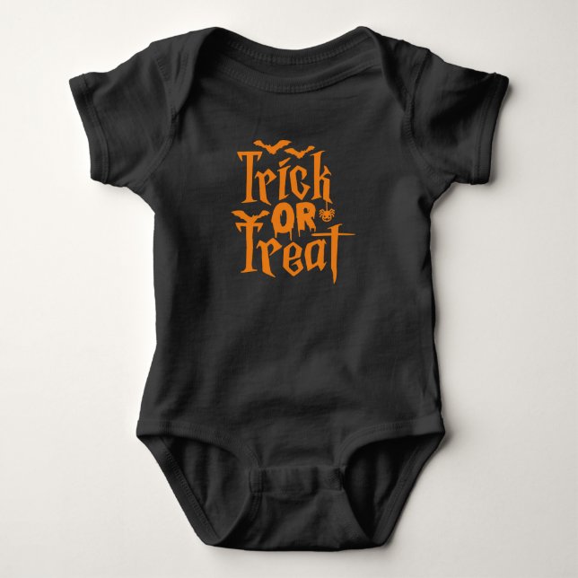 Body Para Bebê Truque ou Tratar com Morcegos e Aranhas (Frente)