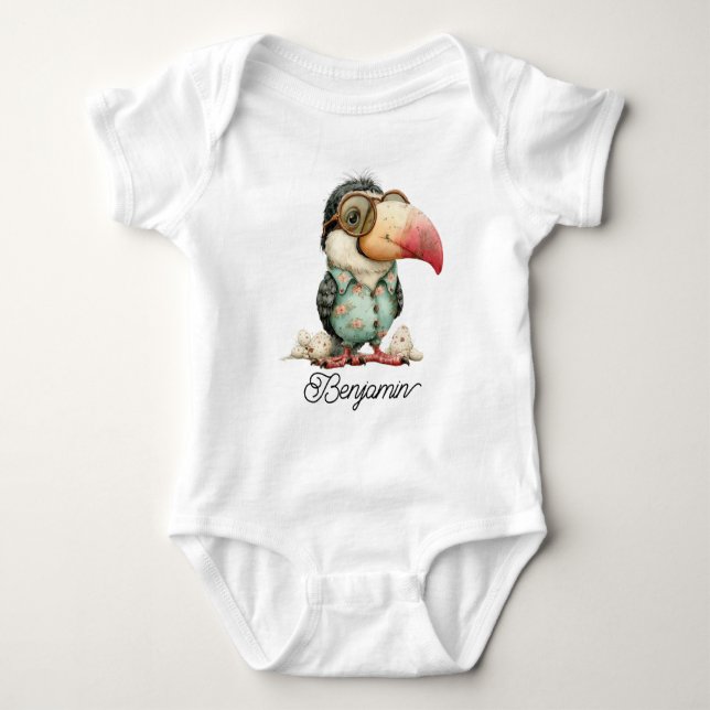 Body Para Bebê Tucano engraçado com óculos (Frente)