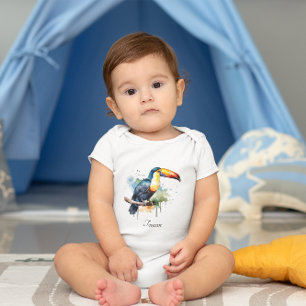 Body Para Bebê Tucano no Ramo Arte em Aquarela, personalizado
