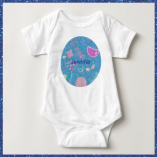 Body Para Bebê Tulipa Floral Rosa Azul Moderno e Púrpura