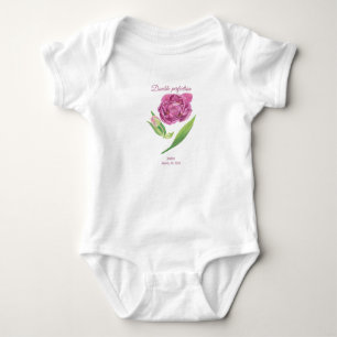 Body Para Bebê Tulipa lilás-magenta de dupla perfeição nome data 