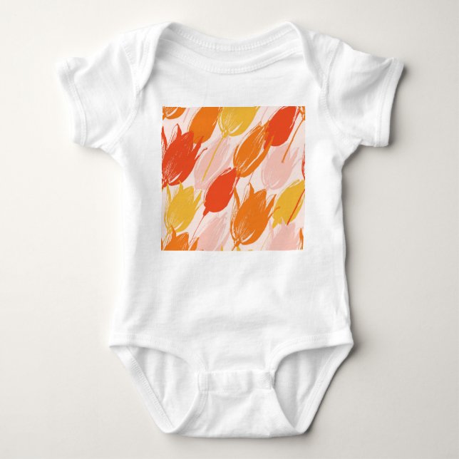 Body Para Bebê Tulipas Diagonais: Design de Cor Leve. (Frente)