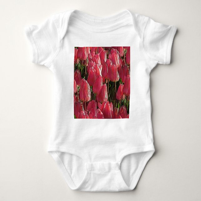 Body Para Bebê Tulipas Rosa Floral (Frente)