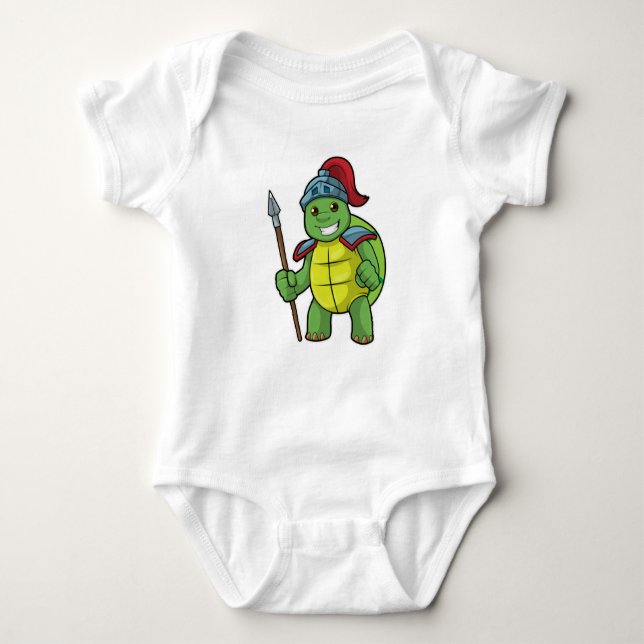 Body Para Bebê Turtle como guerreiro com Spear e Helmet (Frente)