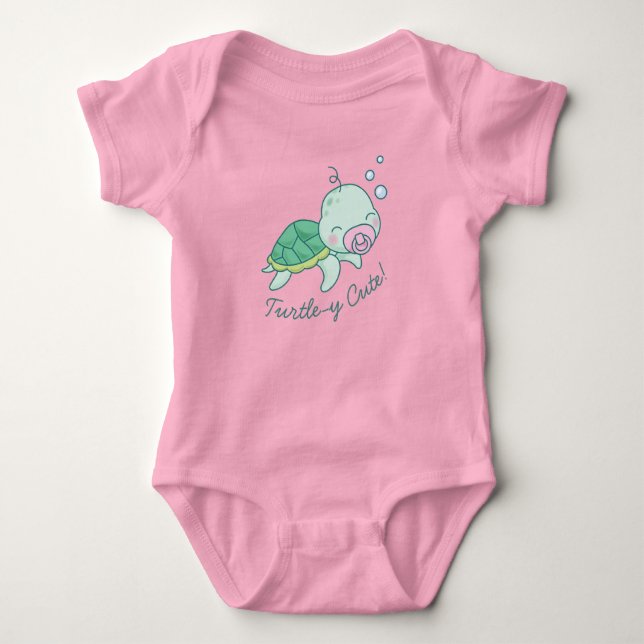 Body Para Bebê Turtley Cute Sea Turtle Chá Kawaii Menina Rosa (Frente)