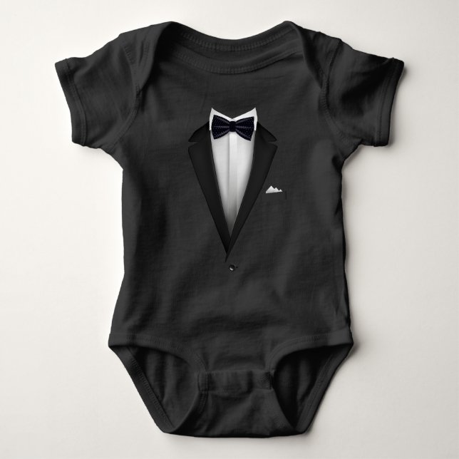Body Para Bebê Tuxedo design com Blue Bowtie Para Casamentos E Sp (Frente)