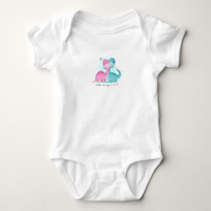 Body Para Bebê Twin Aqua e Dinossauro Rosa