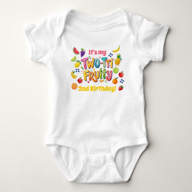 Body Para Bebê Two-tti Fruity 2nd Birthday Party (Frente)