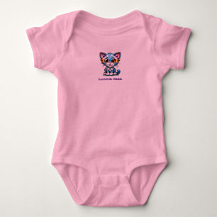 Body Para Bebê Tye Dyed Wide Cartoon Kitty Gato Diz Me Amor
