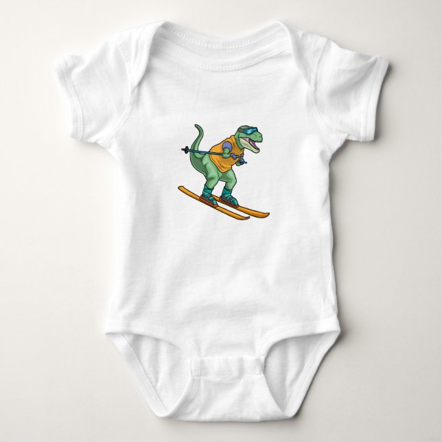 Body Para Bebê Tyrannosaurus Skier Ski gogggggggggggggggggggg Ski (Frente)