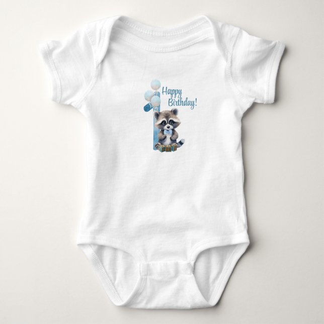 Body Para Bebê "Um Ano de Idade" – Bodysuit de Aniversário Azul p (Frente)