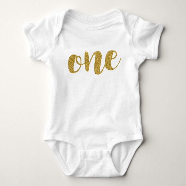 Body Para Bebê Um Ano De Ouro Glitter De Filha De Bebê (Frente)