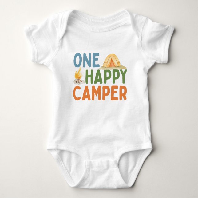 Body Para Bebê Um Bebê Feliz para Camper Bebê para primeiro anive (Frente)