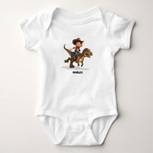 Body Para Bebê Um cowboy montando um body de bebê de dinossauro T