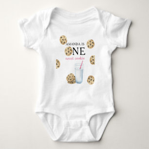 Body Para Bebê Um Doce Bolo de Cookies & Leite Menina Primeiro An