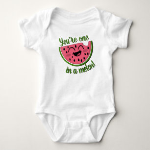 Body Para Bebê Um em um melão de melancia verde rosa