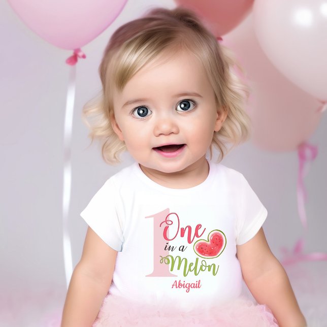 Body Para Bebê Um Em Um primeiro aniversario De Melão (1st Birthday bodysuit one in a melon, with pink watermelon in heart shape for girls)