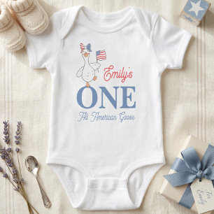 Body Para Bebê Um Menina Gansa Americana Completa 1º Aniversário