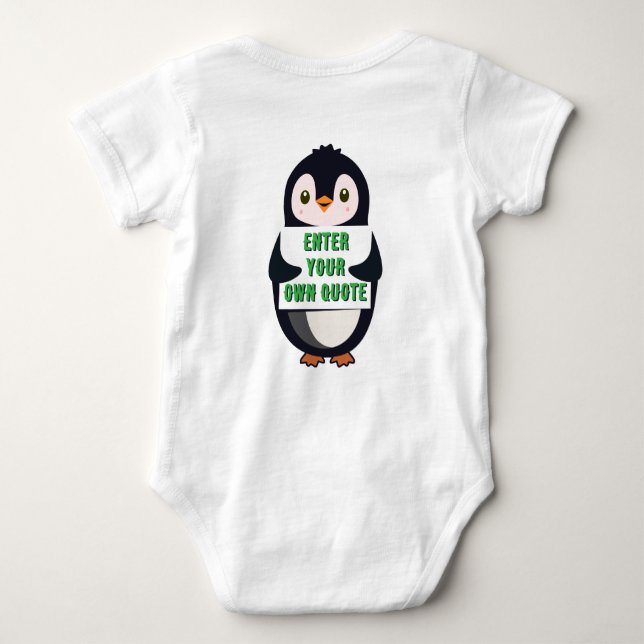Body Para Bebê Um pinguim segurando uma placa com texto personali (Verso)