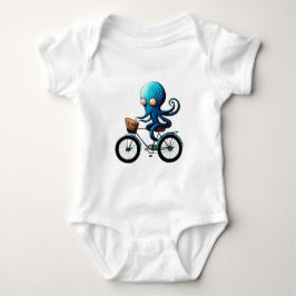 Body Para Bebê Um polvo azul bonito em uma bicicleta