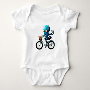 Body Para Bebê Um polvo azul bonito em uma bicicleta