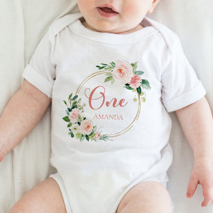 Body Para Bebê Um, primeiro aniversario Baby GIrl Blush Pink Flor