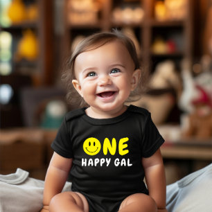Body Para Bebê Um primeiro aniversario Gal Feliz Amarelo Smiley