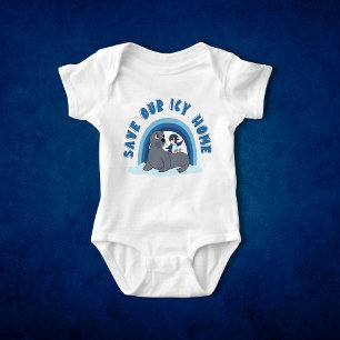 Body Para Bebê Um selo e um pinguim "Save Our Icy World"