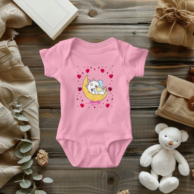 Body Para Bebê Unicorn Cat Dreams Magical Moon Hearts  (Kawaii Unicorn Cat on the Moon Baby Wear)