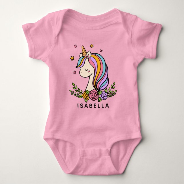 Body Para Bebê Unicorn Cute Whimsical Girly Personalised Name (Frente)