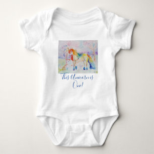 Body Para Bebê Unicorn Fofa Primeiro Aniversário aquarela pastel