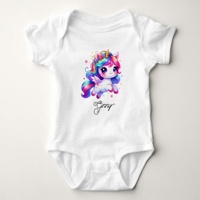 Body Para Bebê Unicórnio Arco-Íris Voador (Frente)