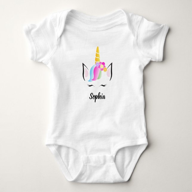 Body Para Bebê Unicórnio de Ilustração de Cute Personalizado (Frente)