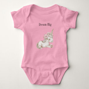 Body Para Bebê Unicórnio Floral Branco Cor-de-Rosa Doce