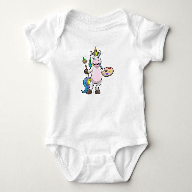 Body Para Bebê Unicórnio Pintando com Pincel & Cor (Frente)