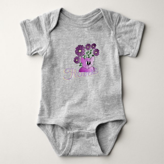 Body Para Bebê Ursa Roxa Pequena Com Flores (Frente)