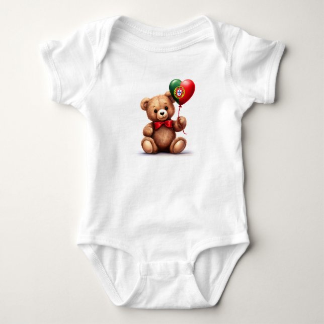 Body Para Bebê ursinho de peluche e balão com a bandeira portugue (Frente)