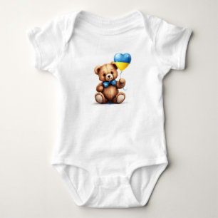 Body Para Bebê ursinho de peluche e balão com a bandeira ucranian
