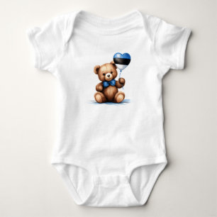 Body Para Bebê ursinho de pelúcia e balão com a bandeira estônia.