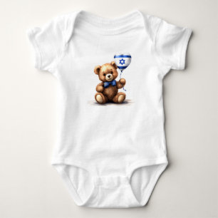 Body Para Bebê ursinho de pelúcia e balão com a bandeira israelen