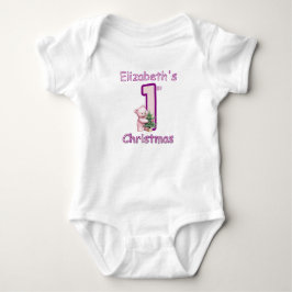 Body Para Bebê Ursinhos Rosa Primeiro Natal Alegre!