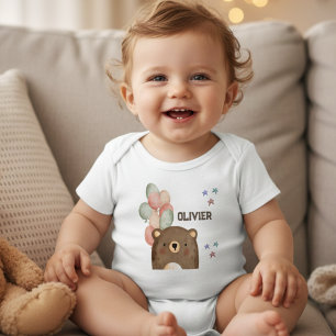 Body Para Bebê Urso aquoso com balões Bebê Body